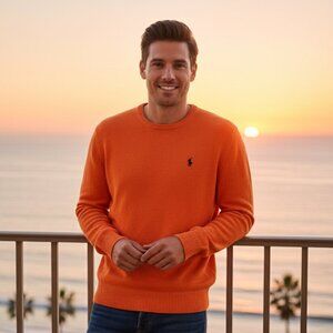 Vintage Polo Ralph Lauren Orange 100% Cotton Knit Sweater | Classic Pony L